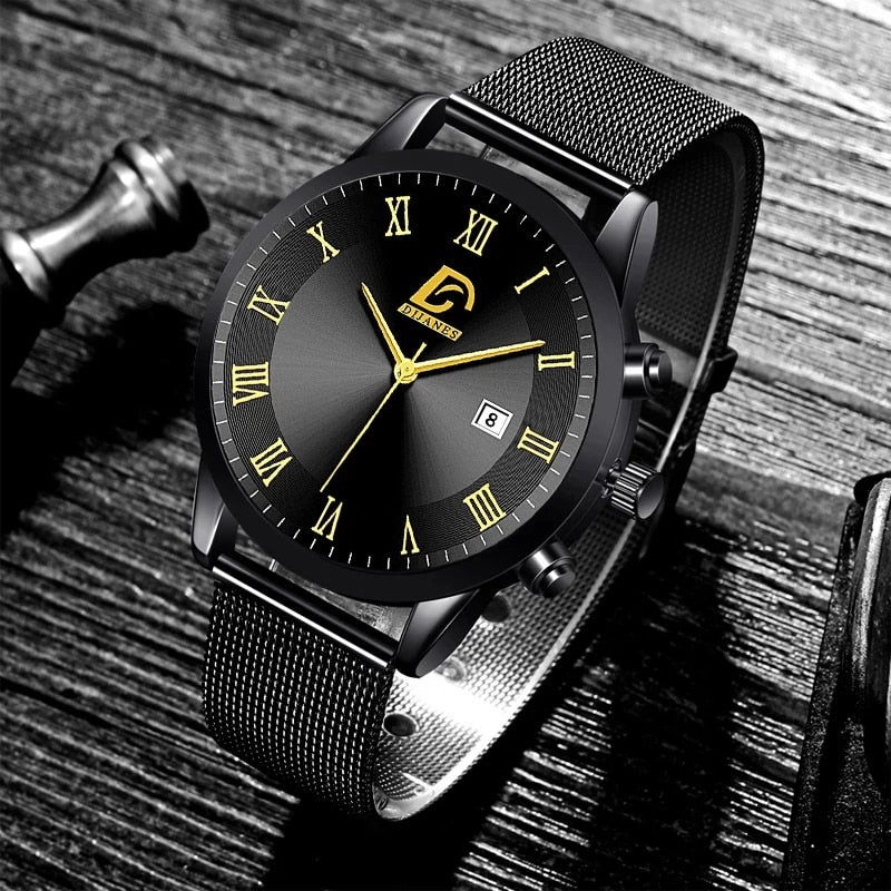 2022 Luxury Fashion Mens Minimalist Watches Luxury Stainless Steel Mesh Belt Quartz Watch Men Business Casual Clock reloj hombre - Executive-Skincare