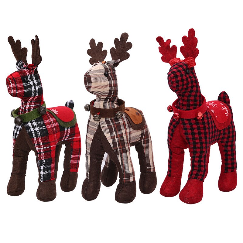 Christmas Decoration Pendant Festival Deer Reindeer Plaid cloth Doll House Table Ornaments Christmas Tree Elk Kids New Year Gift - Executive-Skincare