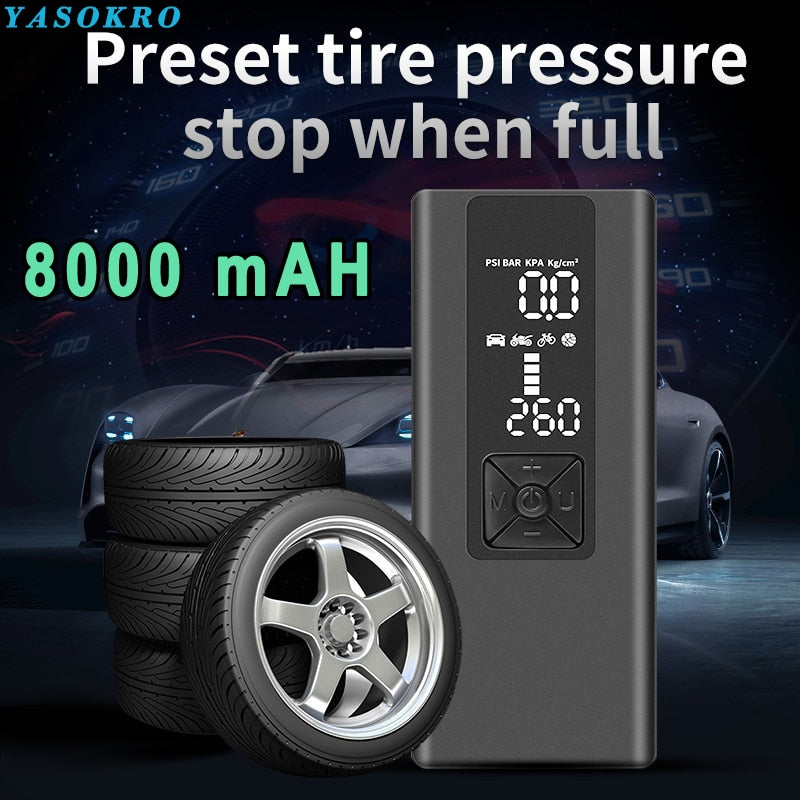 8000mAh Portable Car Air Compressor 12V 150PSI Electric Cordless Tire Inflator Pump for Motorcycle Bicycle Boat AUTO Tyre Balls - Executive-Skincare