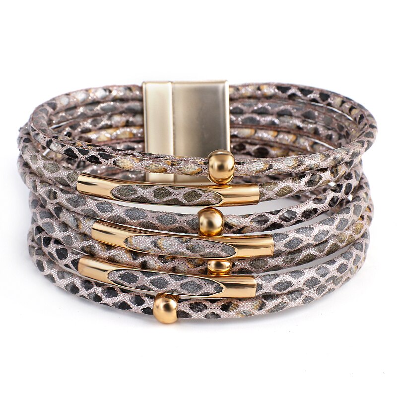 ALLYES Snake Pattern Leather Bracelets for Women 2022 Fashion Exaggerated Multilayer Wide Wrap Bracelets & Bangles Charm Jewelry - Executive-Skincare