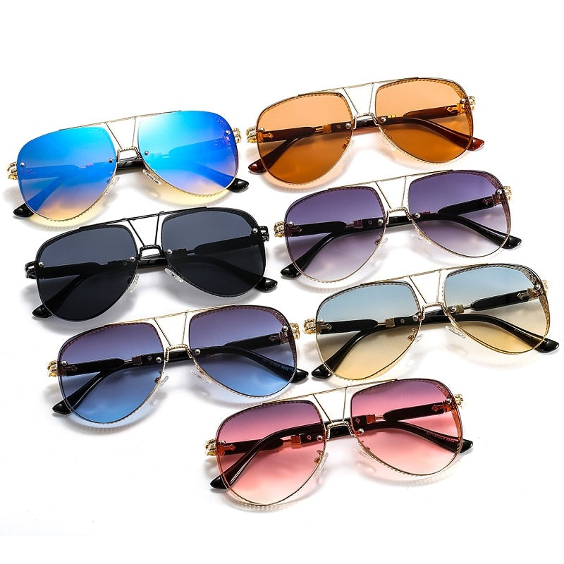 2021 New Hollow Pattern Oval Sunglasses Men Women Luxury Trend Brand Designer Metal Alloy Frame Gradients Lens conspicuous Pilot - Executive-Skincare