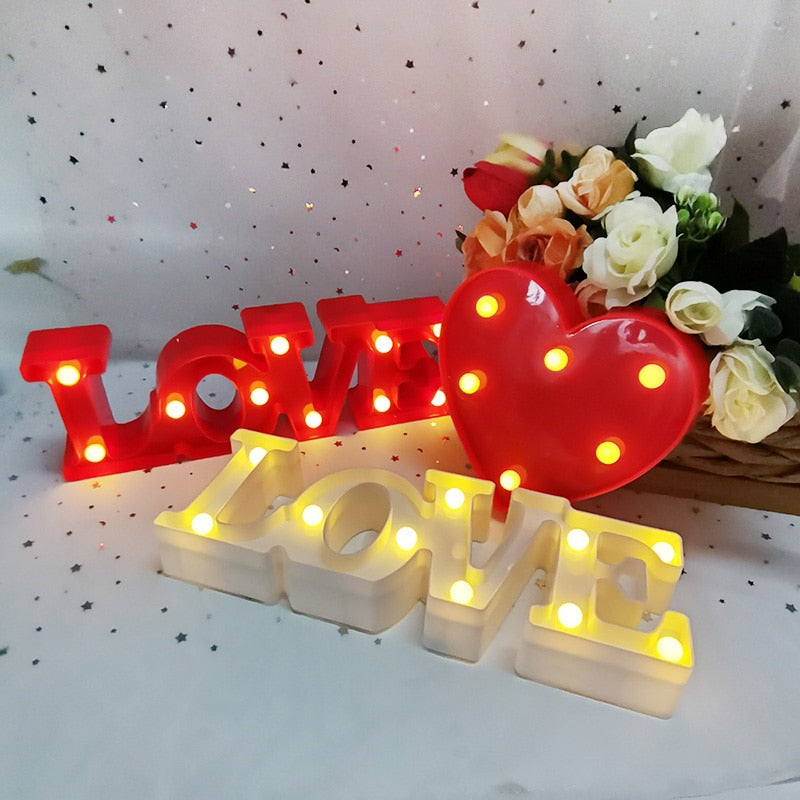 Love Heart LED Letter Lamp Wedding Romantic Red Pink Night Light Ornament Birthday Christmas Home Decoration Valentines Day Gift - Executive-Skincare