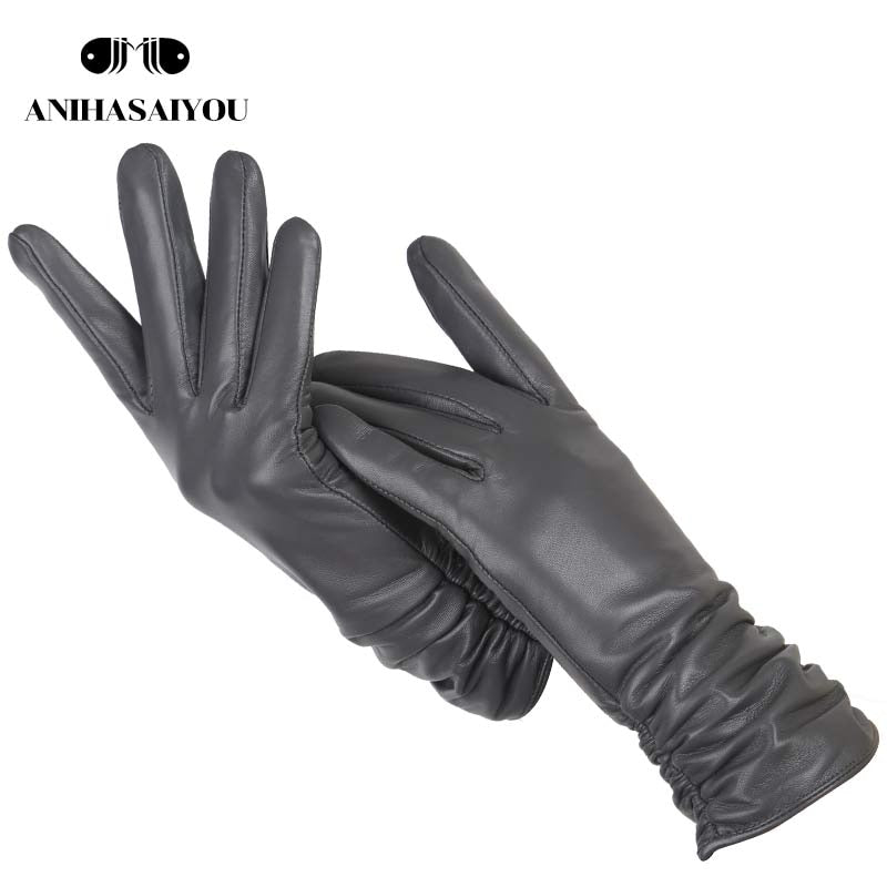 Classic pleated leather gloves women color real leather gloves women sheepskin Genuine Leather winter gloves women-2081 - Executive-Skincare