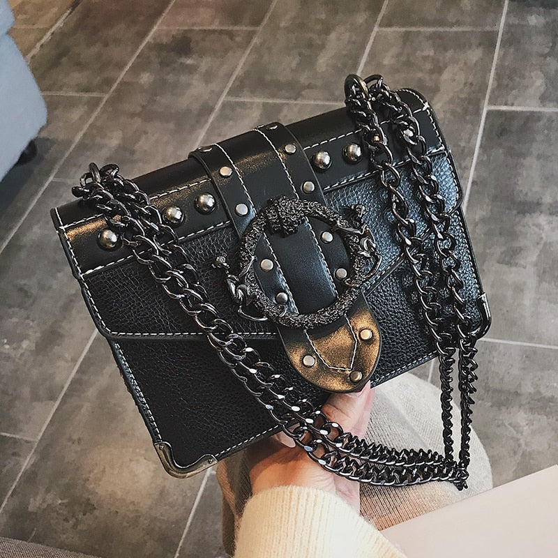 European Fashion Female Square Bag 2020 New Quality PU Leather Women&#39;s Designer Handbag Rivet Lock Chain Shoulder Messenger bags - Executive-Skincare