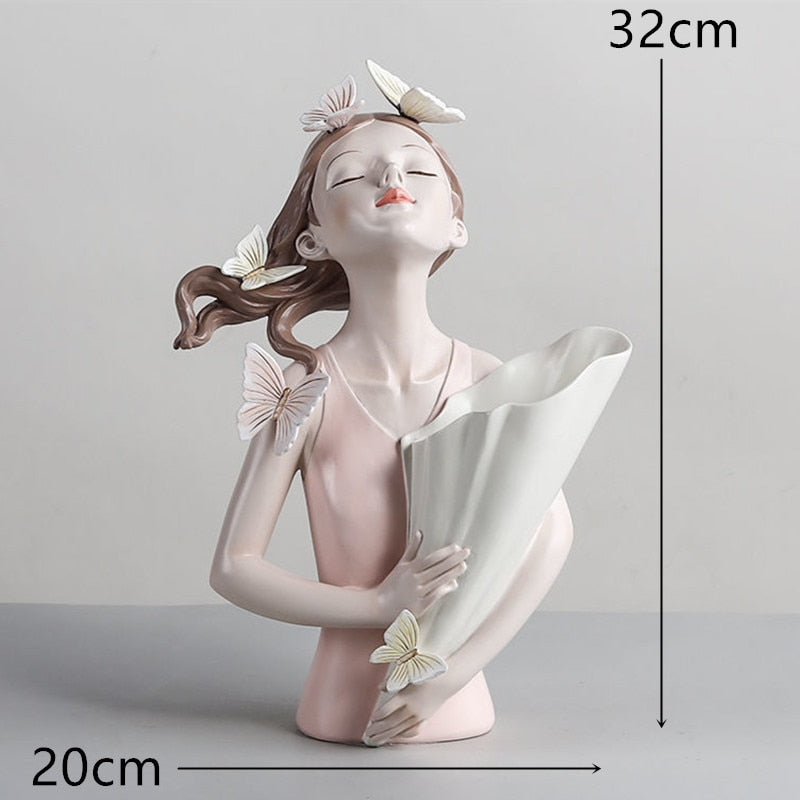 Cute creative Bouquet Girl Ornaments Sculpture Statue gifts Living Room TV cabinet Flower arrangement Modern Home Decoration - Executive-Skincare