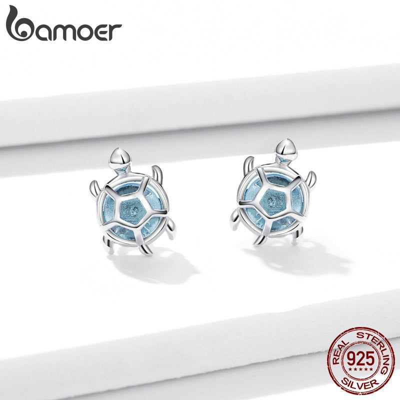 bamoer Ocean Blue Turtles Stud Earrings for Women 925 Sterling Silver Glass and CZ Studs Jewelry Girl Birthday Gifts BSE406 - Executive-Skincare