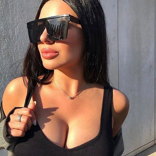 New Fashion Luxury Brand Square Sunglasses Women Vintage Oversize Sun Glasses Female Big Frame Shades Black Lady Uv400 - Executive-Skincare