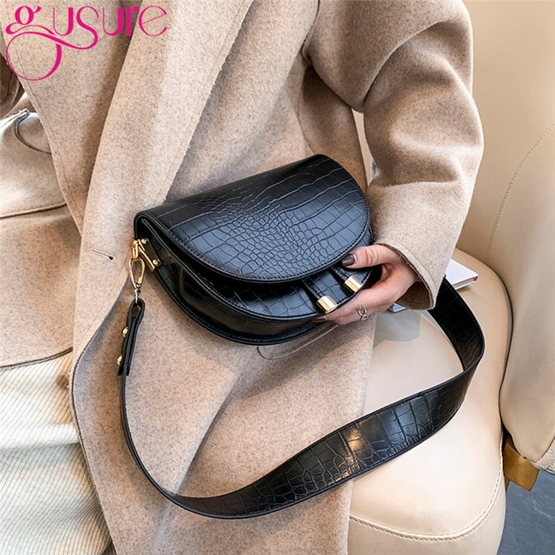 Gusure Luxury Crocodile Pattern Crossbody Bags for Women Half Round Messenger PU Leather Handbags Shoulder Sac Main Femme - Executive-Skincare