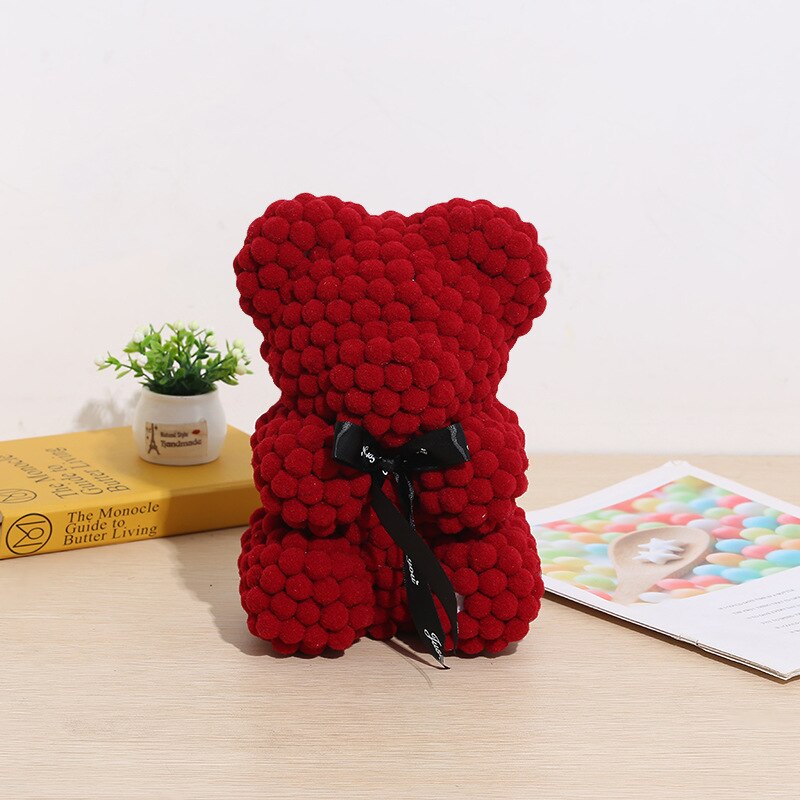 23CM Bear Cotton Ball Rose Bear  Flower Bear Rose Valentine&#39;s Day For Girlfriend Women Wife Mother&#39;s Day Gifts - Executive-Skincare