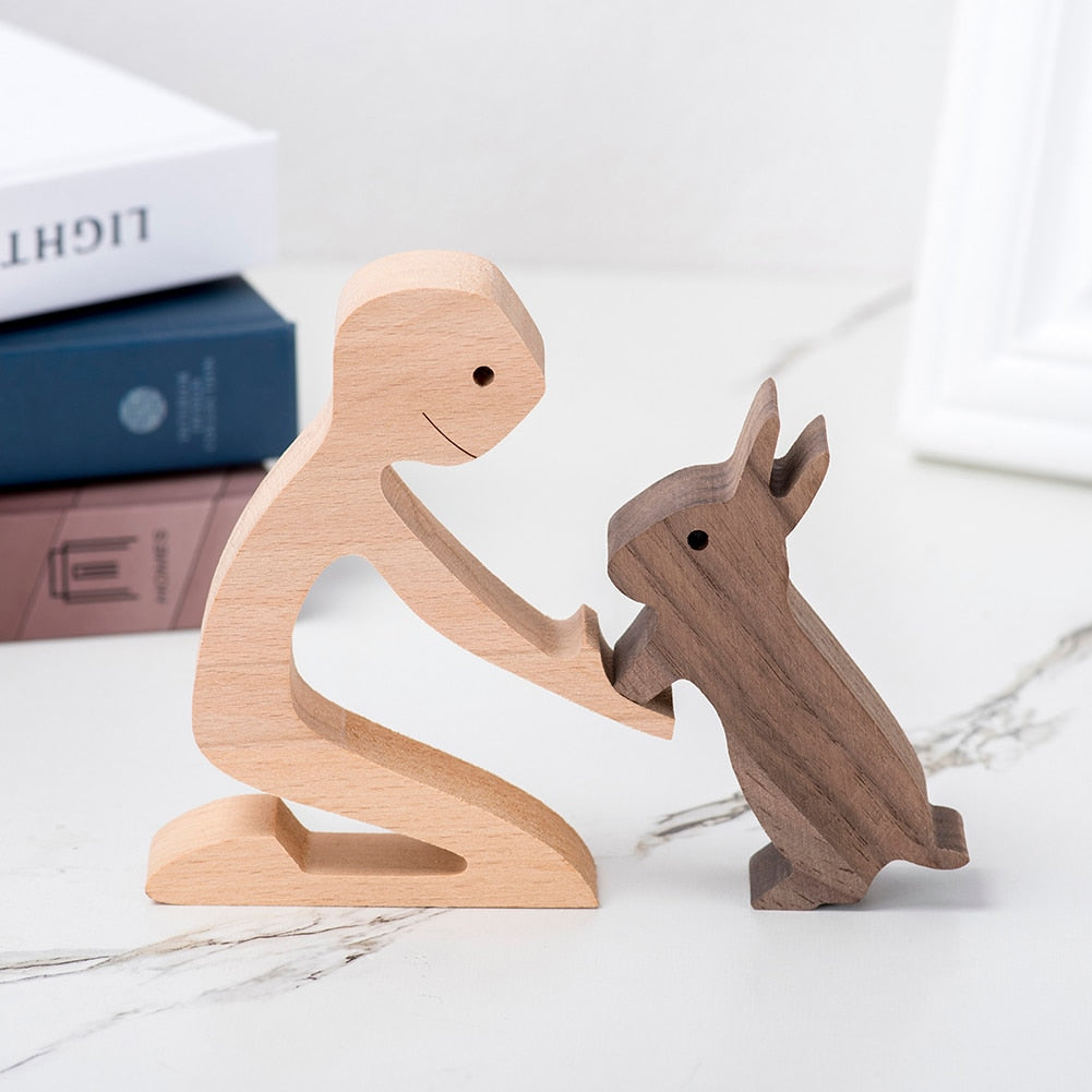 Family Puppy Wood Dog Craft Figurine Desktop Table Ornament Carving Model Home Office Decoration Pet Sculpture Christmas Gift - Executive-Skincare