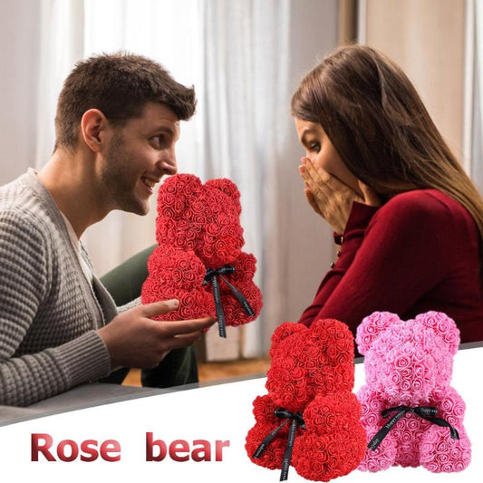 24cm Red Rose Bear Teddy Bear Flower Artificial Decoration Christmas Women Girlfriends Valentine&#39;s Day Wedding Romantic Gift Toy - Executive-Skincare