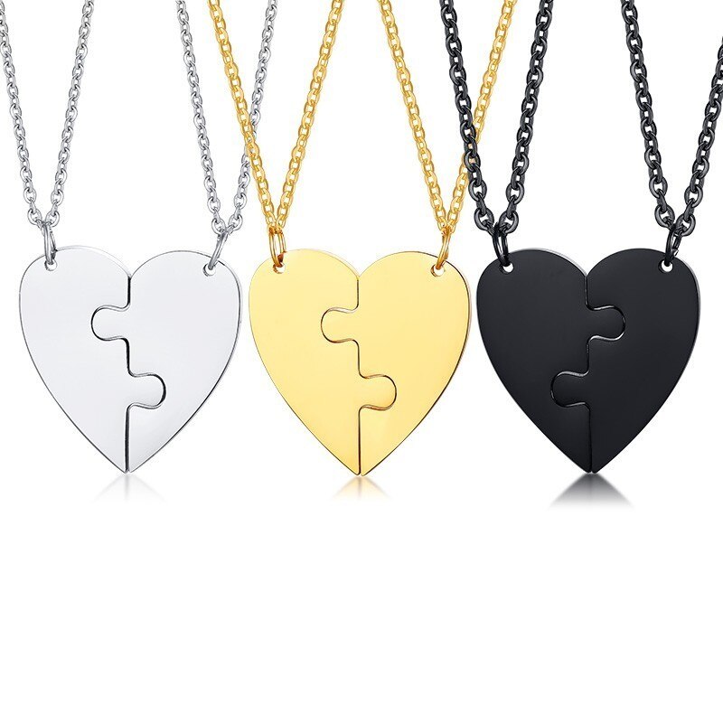 Vnox 2 Best Friends Heart Couple Necklaces Free Custom Engraving Name Love Gifts for Friendship Accessory - Executive-Skincare