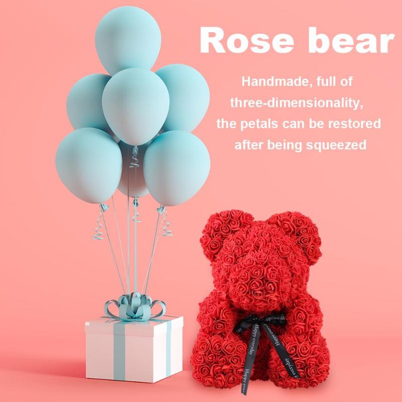 24cm Red Rose Bear Teddy Bear Flower Artificial Decoration Christmas Women Girlfriends Valentine&#39;s Day Wedding Romantic Gift Toy - Executive-Skincare