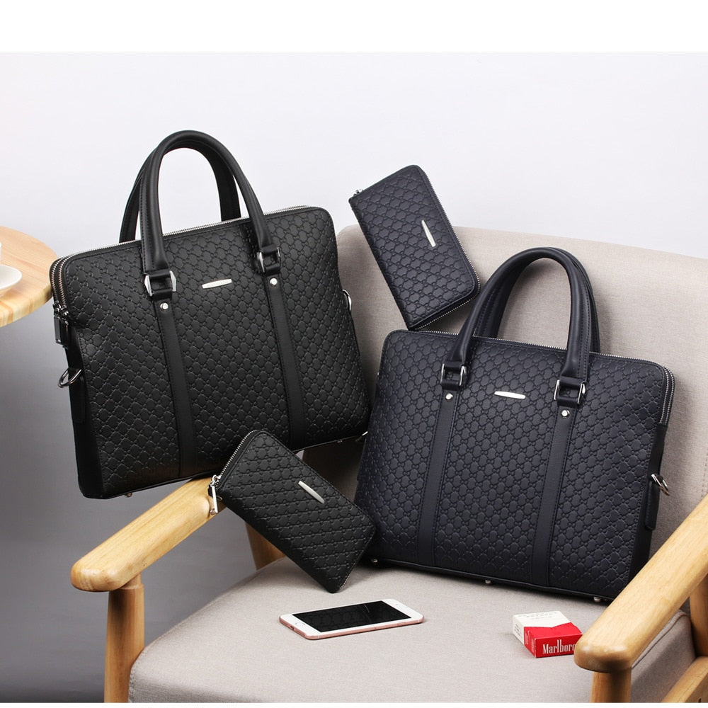 New Double Layers Men&#39;s Leather Business Briefcase Casual Man Shoulder Bag Messenger Bag Male Laptops Handbags Men Travel Bags - Executive-Skincare