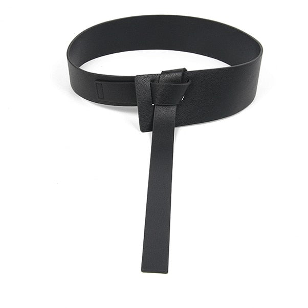 Female Decoration Accessaries waistbands hot black Knotted belt Simple Waistband Long Wide Fashion Women PU Leather Strap Waist - Executive-Skincare