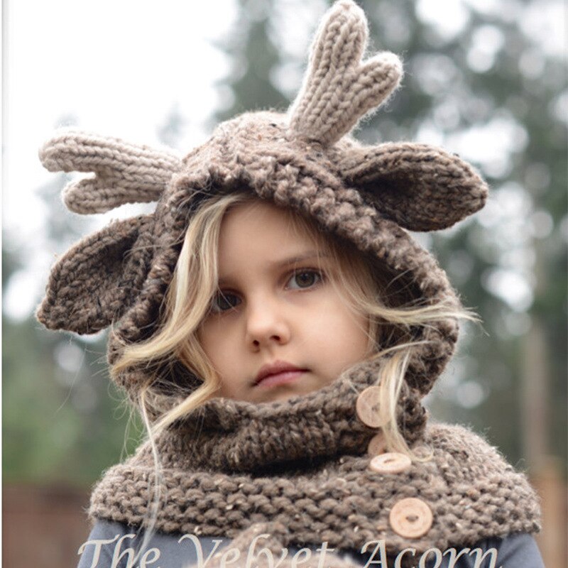 Christmas Reindeer Crochet   winter cute antlers scarf hat three setsat Scarf Gloves Girls Christma of Plus thickened female - Executive-Skincare