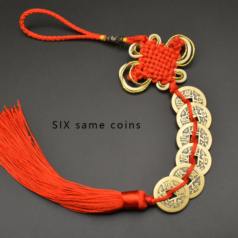 Chinese manual Knot Fengshui Lucky Charms Ancient I CHING Copper Coins Mascot Prosperity Protection Good Fortune Home Car Decor - Executive-Skincare