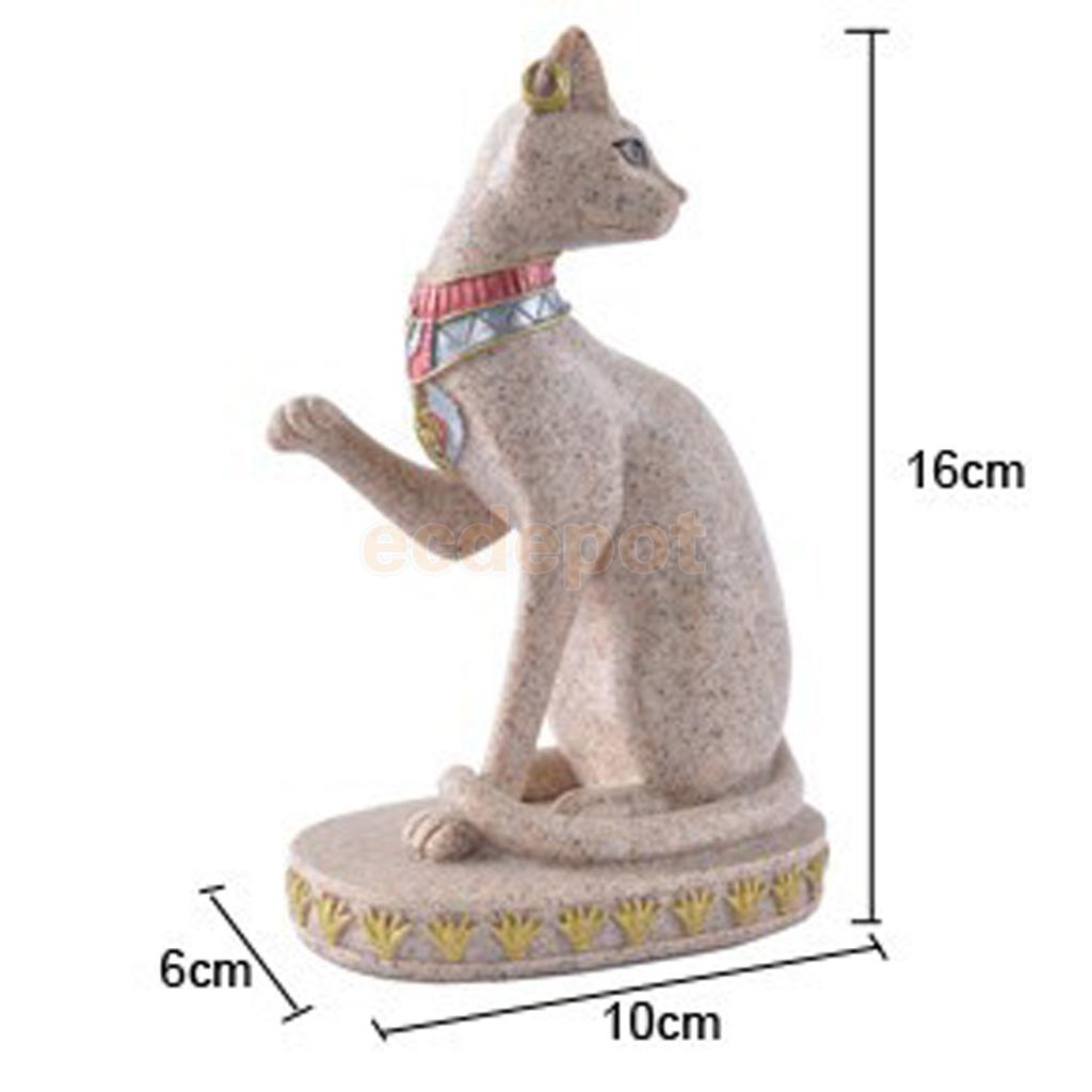 Hand Carved Ancient Egyptian Mau Cat Seated Deity Luck Wealth Statue Decor - Executive-Skincare