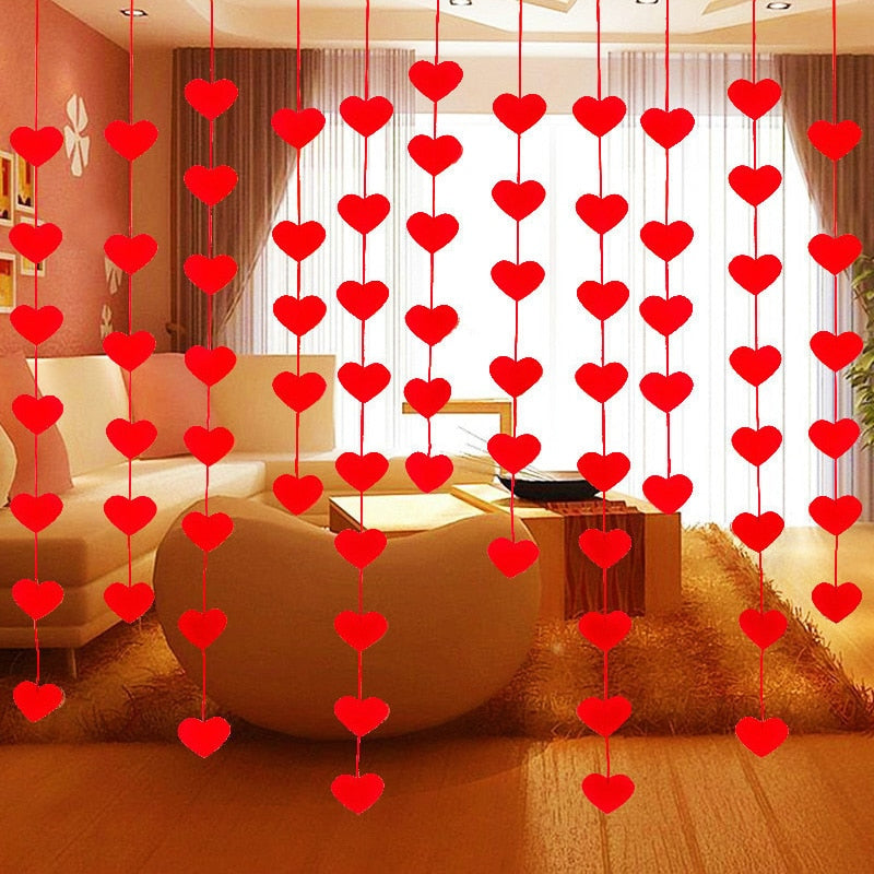 5sets(80pcs) 2 Size Heart Garland With 3m Rope Charm DIY Curtain Felt Non-woven For Home Wedding Party Valentine Decoration - Executive-Skincare