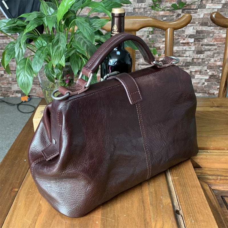 Original Genuine Leather Doctor Handbag 100% Cowhide Women Big Shoulder Bags High Quality Vintage Manual Paint Crossbody Bags - Executive-Skincare