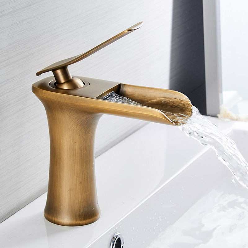 Basin Faucets Waterfall Bathroom Faucet Single handle Basin Mixer Tap Bath Antique Faucet Brass Sink Water Crane Silver 6009 - Executive-Skincare