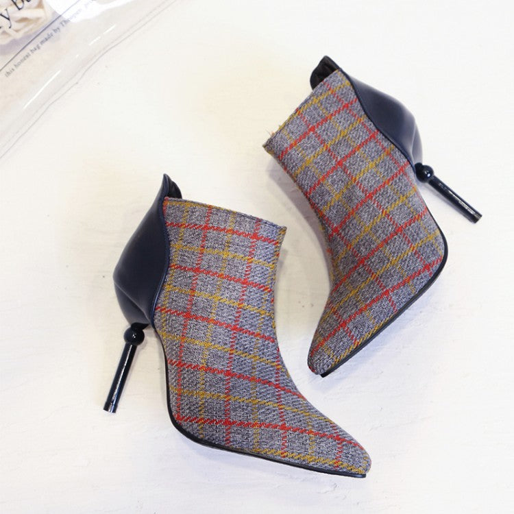 Winter Tweed Plaid Checked High Heels Elegant Woman Pumps Fashion - Executive-Skincare