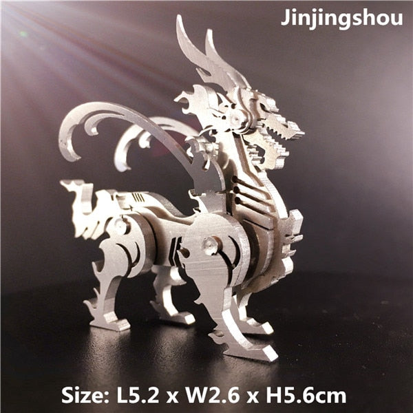 3D Metal Model Chinese Zodiac Dinosaurs western fire dragon  DIY Assembly models Toys Collection Desktop For Adult Children - Executive-Skincare