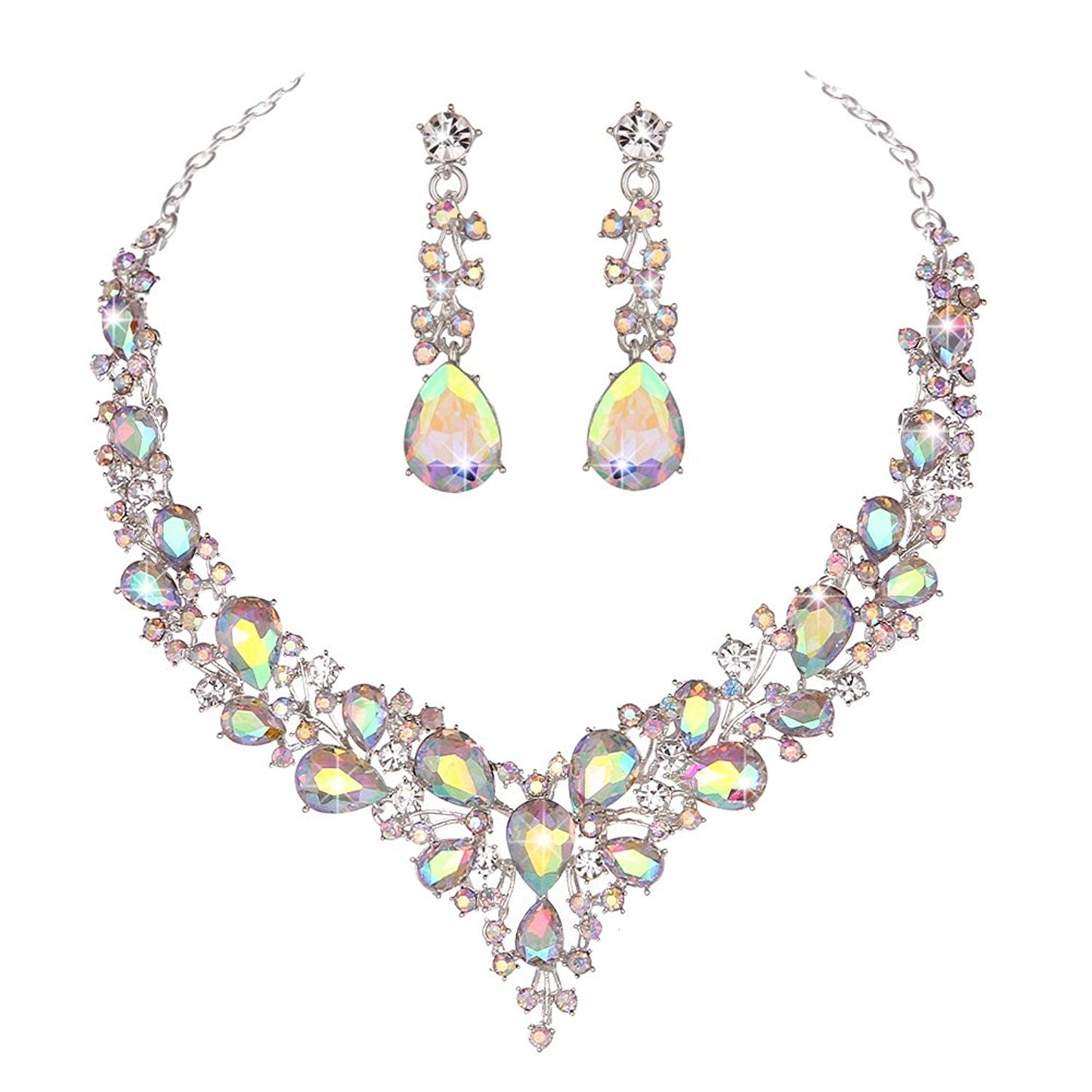 Delicate Women Austrian Crystal Jewelry Sets 16 Colors For Bridal Wedding Necklace And Earrings Sets Lady Party Fashion Jewelry - Executive-Skincare