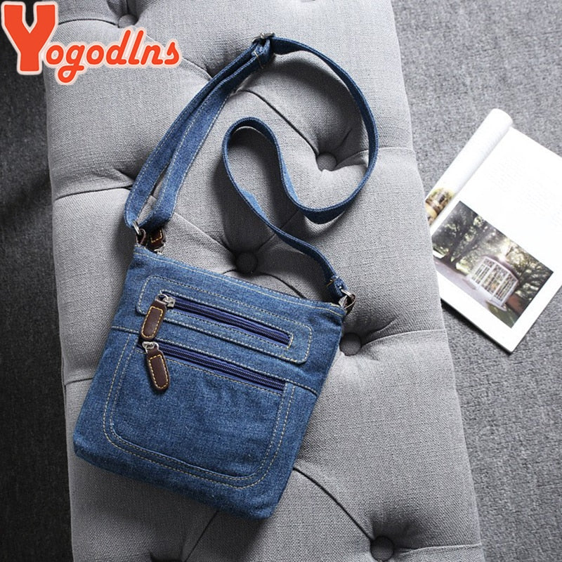 Yogodlns Fashion blue denim shoulder bags women handbag classical messenger bag satchels ladies cross-body sling bag - Executive-Skincare