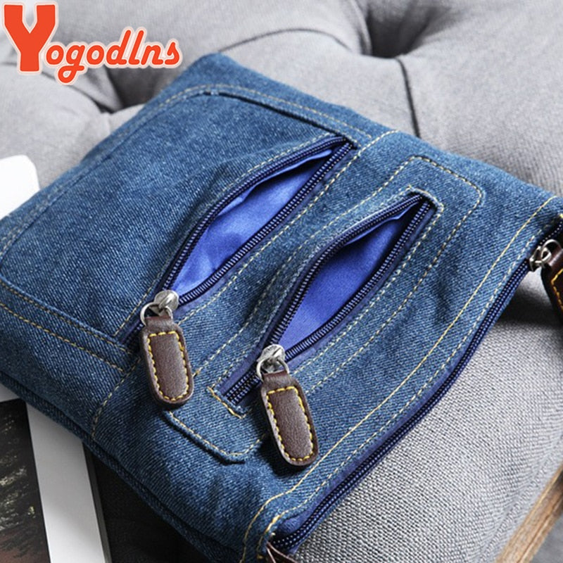 Yogodlns Fashion blue denim shoulder bags women handbag classical messenger bag satchels ladies cross-body sling bag - Executive-Skincare