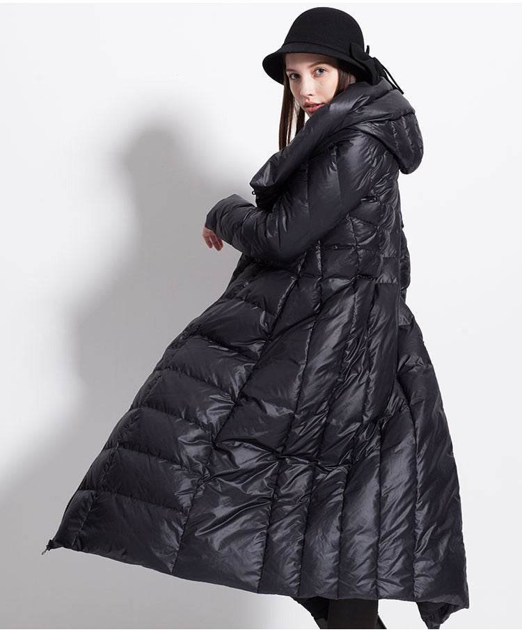 Womens Winter down coat waterproof long  thick  large   hat black dark blue female  jackets - Executive-Skincare