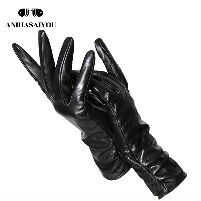 Classic pleated leather gloves women color real leather gloves women sheepskin Genuine Leather winter gloves women-2081 - Executive-Skincare