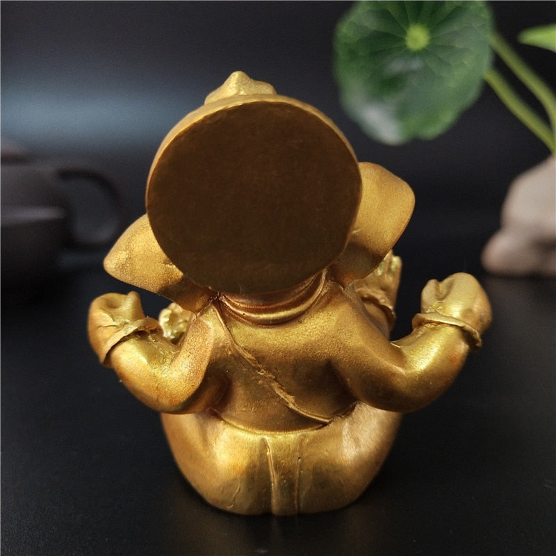 Gold Lord Ganesha Buddha Statue Elephant God Sculptures Ganesh Figurines Man-made Stone Home Garden Buddha Decoration Statues - Executive-Skincare