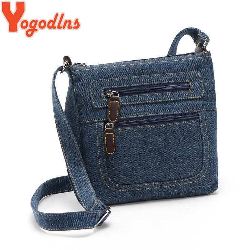 Yogodlns Fashion blue denim shoulder bags women handbag classical messenger bag satchels ladies cross-body sling bag - Executive-Skincare