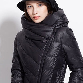 Womens Winter down coat waterproof long  thick  large   hat black dark blue female  jackets - Executive-Skincare