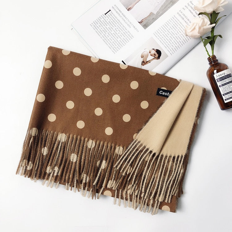 200*70cm Fashion Autumn Winter Warm Cashmere Scarf Dot Pattern Long Tassels Women Thicken Wrap Shawl Lady muffler Wool Pashmina - Executive-Skincare