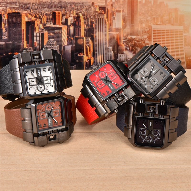 Oulm 3364 Casual Wristwatch Square Dial Wide Strap Men&#39;s Quartz Watch Luxury Brand Male Clock Super Big Men Watches montre homme - Executive-Skincare