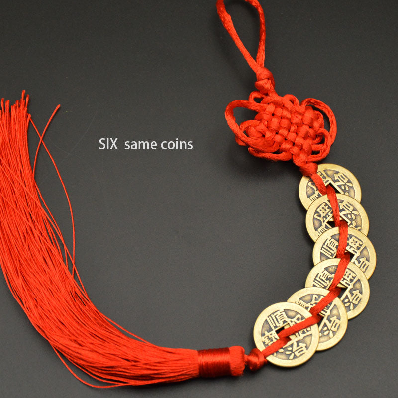 Chinese manual Knot Fengshui Lucky Charms Ancient I CHING Copper Coins Mascot Prosperity Protection Good Fortune Home Car Decor - Executive-Skincare