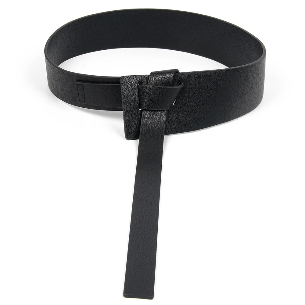 Female Decoration Accessaries waistbands hot black Knotted belt Simple Waistband Long Wide Fashion Women PU Leather Strap Waist - Executive-Skincare