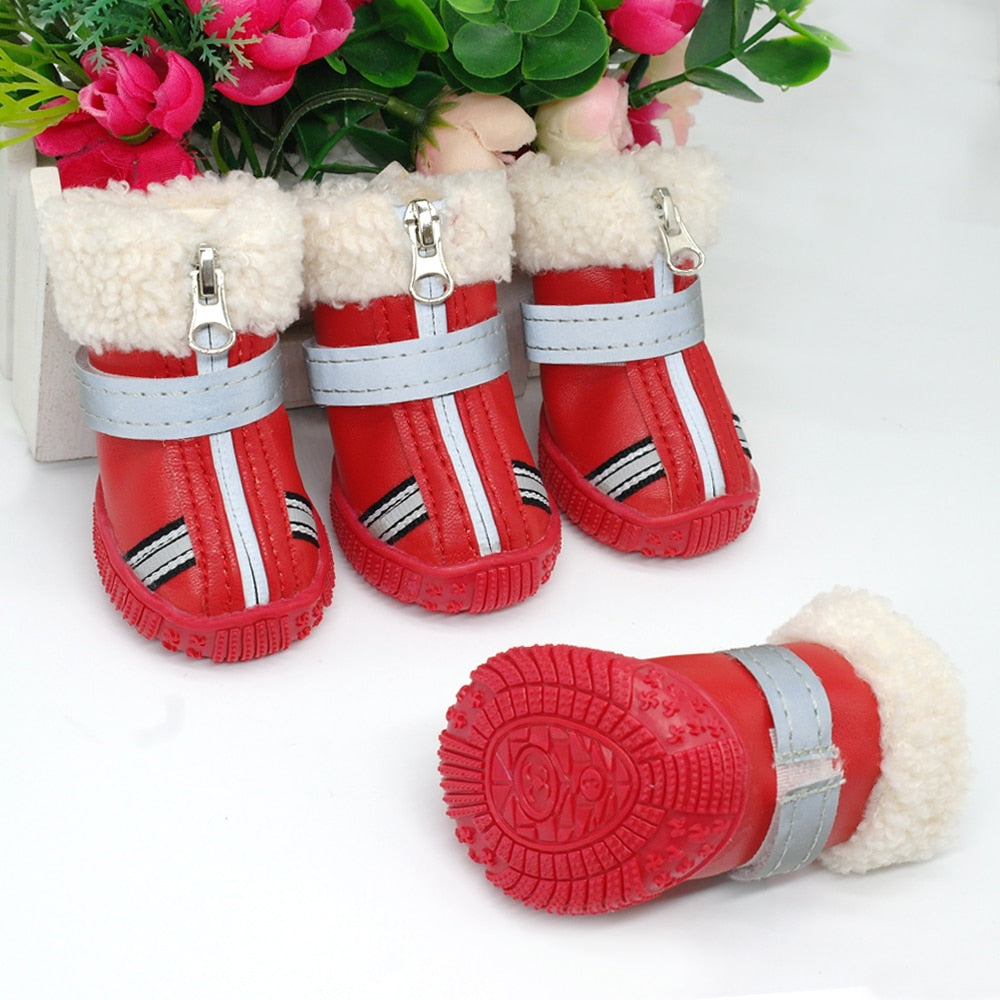 Warm Pet Dog Shoes Winter Waterproof Pet Dog Boots Shoe Rain Snow Booties Reflective Nonslip Footwear For Small Large Dogs - Executive-Skincare