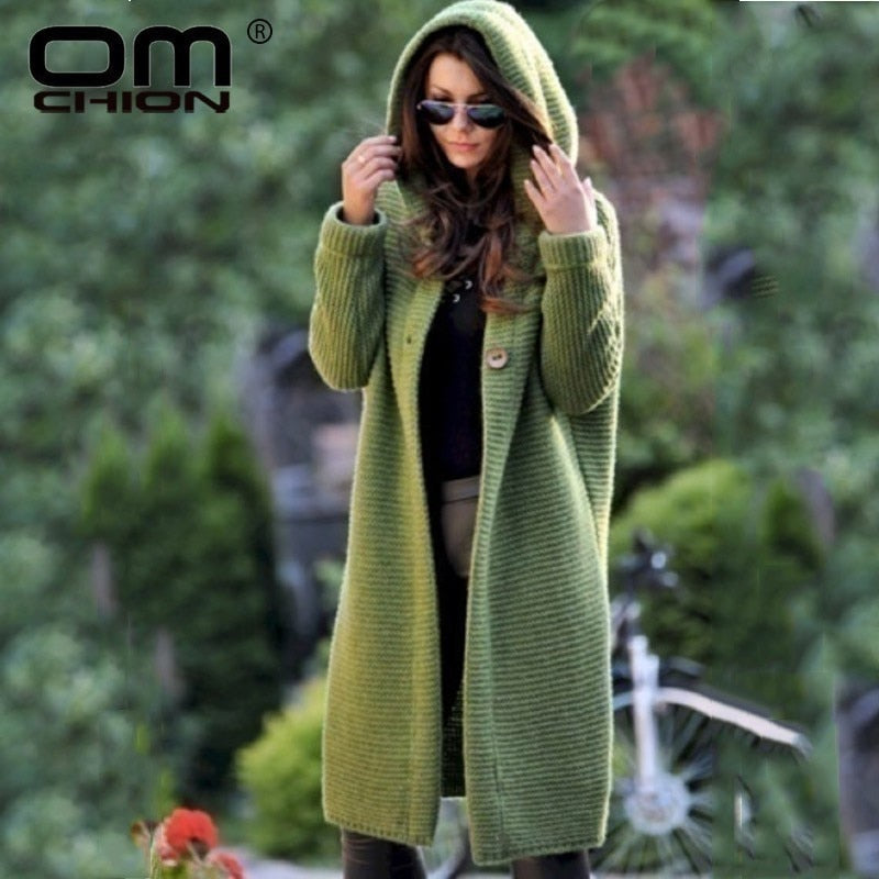 OMCHION XXXL 2019 Autumn Winter Hooded Long Cardigan Women Casual Long Sleeve Korean Sweater Coat Loose Knitted Cardigans LP155 - Executive-Skincare