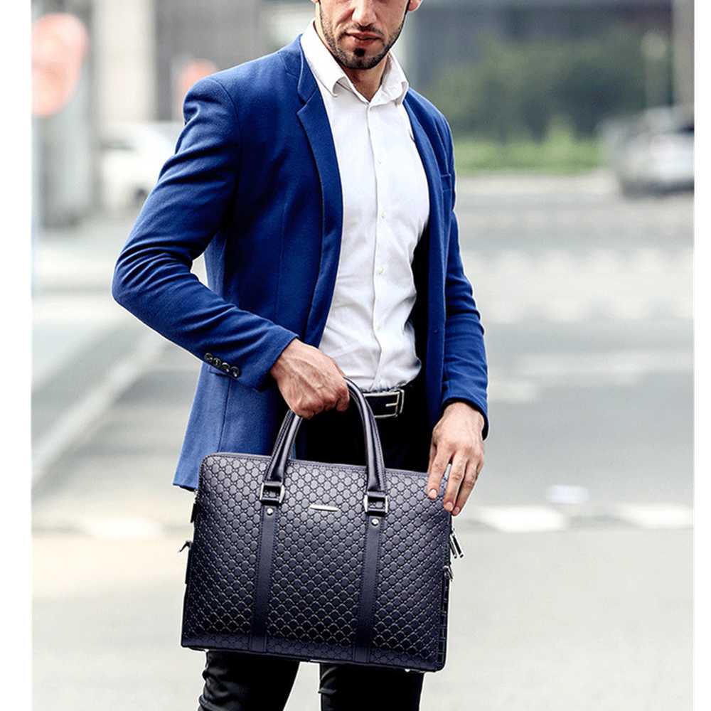 New Double Layers Men&#39;s Leather Business Briefcase Casual Man Shoulder Bag Messenger Bag Male Laptops Handbags Men Travel Bags - Executive-Skincare