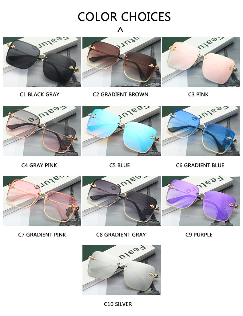 2022 New Fashion Lady Oversize Rimless Square Bee Sunglasses Women Men Small Glasses Gradient Sun Glasses Female UV400 - Executive-Skincare