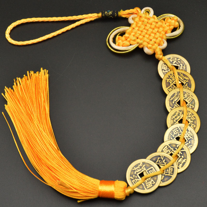 Chinese manual Knot Fengshui Lucky Charms Ancient I CHING Copper Coins Mascot Prosperity Protection Good Fortune Home Car Decor - Executive-Skincare