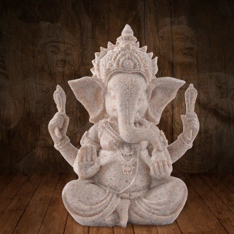 VILEAD Sandstone Indian Ganesha Elephant God Statue Religious Hindu Elephant-Headed Fengshui Buddha Sculpture Home Decor Crafts - Executive-Skincare