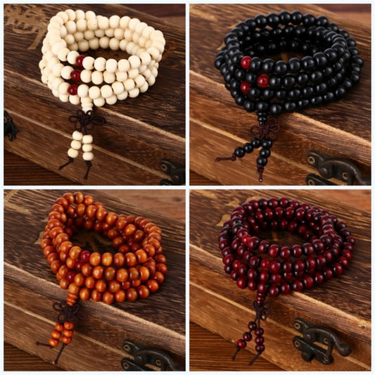 Trendy 8mm 108 Natural Wooden beads Tibetan Buddhist Meditation Bracelet For Men Women Bangles Jewelry - Executive-Skincare