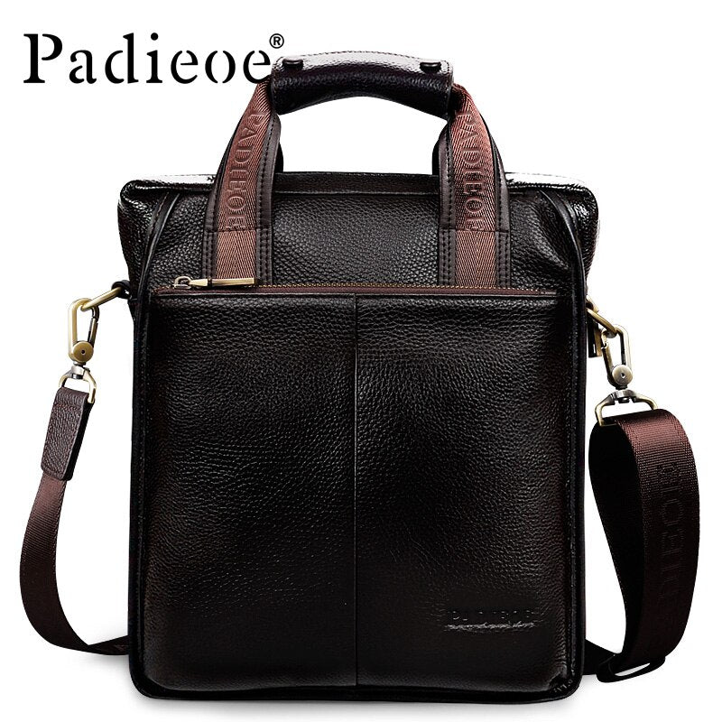 Padieoe Vintage Men Briefcase Genuine Leather Men Messenger Bags Fashion Male Tote Bags Leather Business Men Bag Shoulder Bags - Executive-Skincare