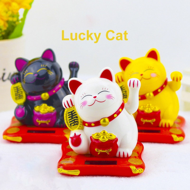 Chinese Lucky Wealth Waving Cat Gold Waving Hand Cat Home Decor Welcome Waving Cat Sculpture Statue Decor Car Ornament - Executive-Skincare