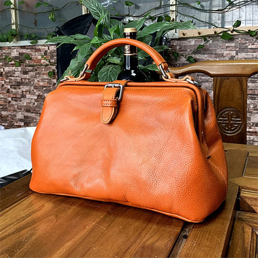 Original Genuine Leather Doctor Handbag 100% Cowhide Women Big Shoulder Bags High Quality Vintage Manual Paint Crossbody Bags - Executive-Skincare