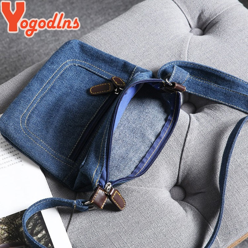 Yogodlns Fashion blue denim shoulder bags women handbag classical messenger bag satchels ladies cross-body sling bag - Executive-Skincare